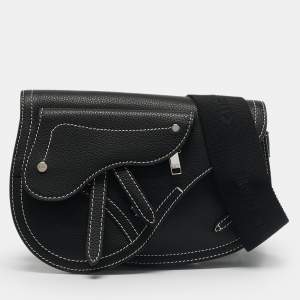 Dior x KAWS Black Leather Saddle Pouch
