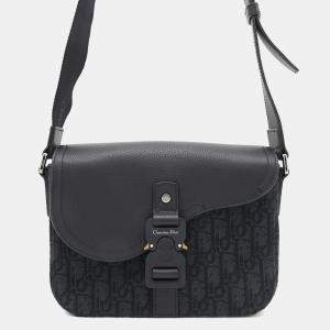 Dior Black Jacquard Grained Calfleather Small Oblique Saddle Flap Messenger Bag 