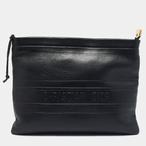 Dior Black Leather Medium Dior Stripe Pouch