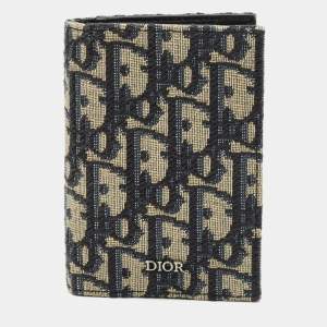 Dior Navy Blue Oblique Canvas Vertical Bifold Wallet