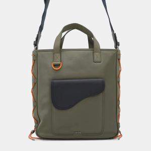 Dior Khaki Black Nylon Leather Sacai Saddle Tote Bag