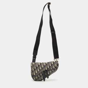 Dior Black/Navy Blue Oblique Canvas and Leather Saddle Crossbody Bag