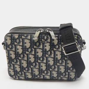 Dior Blue Oblique Canvas Double Zip Pouch