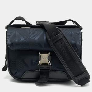 Dior Navy Blue/Black Diamond Print Nylon and Leather Explorer Pouch Bag 