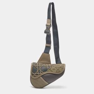 Dior Dark Grey Mesh, Nylon and Cannage Rubber Saddle Crossbody Bag