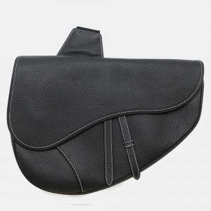 Pre Owned Dior Maxi Saddlebag Black Calf Leather Bag