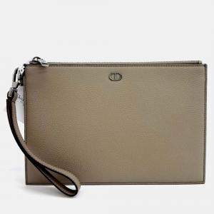 Pre Owned Dior Beige Grey Leather Dior Homme clutch