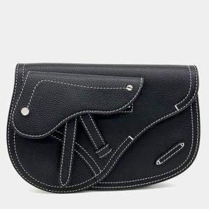 Pre Owned Dior Homme Saddle Black Leather Pouch Bag