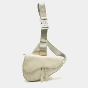 Pre Owned Dior Off White Leather Saddle Crossbody Bag
