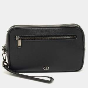 Pre Owned Dior Black Leather CD Toiletry Pouch