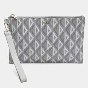 Pre Owned Dior Light Grey CD Diamond Coated Canvas A5 Pouch
