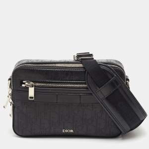 Pre Owned Dior Black Perforated Oblique Leather Galaxy Safari Messenger Bag
