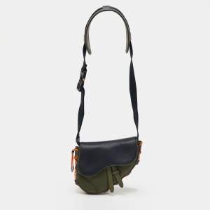 Pre Owned Dior x Sacai Multicolor Technical Fabric and Leather Mini Saddle Bag