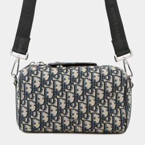 Pre Owned Dior Rango Oblique Shoulder Bag Navy/Beige Canvas Leather Size 22