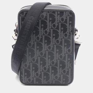 Pre Owned Christian Dior Dior World Tour Messenger Pouch Oblique Shoulder Bag Leather Black/Gray