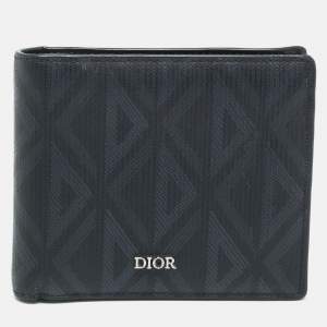 مملوكة مسبقًا Dior Black/Grey CD Diamond Coated Canvas Bifold Wallet