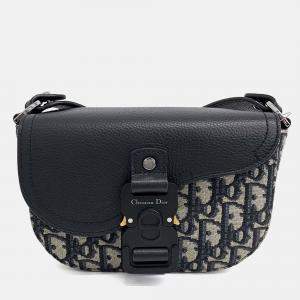 Pre Owned Dior Navy Blue Fabric Oblique Saddle Strap Pouch Crossbody Bag