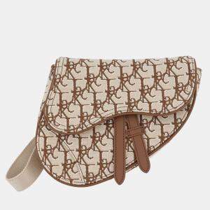 Pre Owned Dior Cactus Jack Collaboration Oblique Saddlebag Beige/Brown Canvas Leather Size Mini