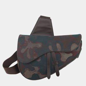 Pre Owned Dior Peter Doyck Collaboration Camouflage Saddlebag Brown Canvas Leather