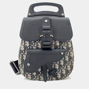 Pre Owned Dior Oblique Gallop Mini Sling Bag Black/Beige Canvas Leather