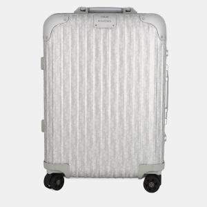 Pre Owned Dior Rimowa Collaboration Cabin Suitcase Oblique Carry-On Silver Aluminium