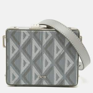 Pre Owned Dior CD Diamond Lock Case Grey Mini Coated Canvas Clutch Bag
