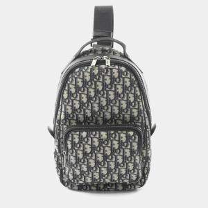 مملوكة مسبقًا حقيبة ديور رايدر سلينج قماش جاكار مائل وحزام جلد بيج بحري أسود