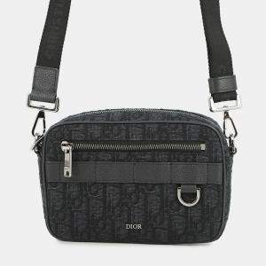 Pre Owned حقيبة كتف ديور سفاري قماش مائل جاكار أسود جلد حجم صغير