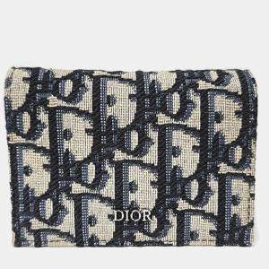 Pre Owned Dior  Homme Oblique Beige/Navy Blue Canvas Card Wallet