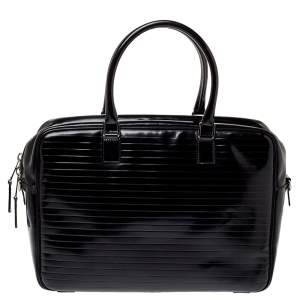Dior Homme Black Stripped Glossy Leather Document Briefcase 