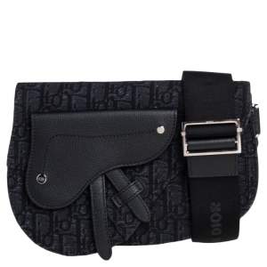 Dior Black Oblique Canvas and Leather Saddle Messenger Bag