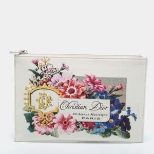 Dior White Floral Print Canvas 30 Avenue Montaigne Zip Pouch