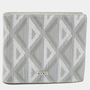 Dior Grey CD Diamond Coated Canvas Bifold Compact Wallet 