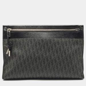 Dior Black Oblique Coated Canvas and Leather Zip Pouch