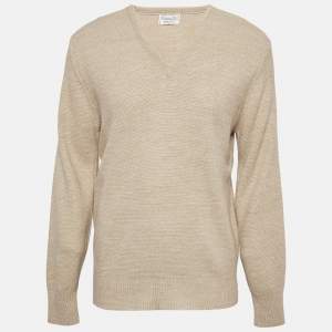 Christian Dior Beige Knitted V-Neck Sweater L