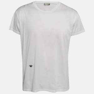 Dior White Embroidered Cotton Round Neck T-Shirt XL