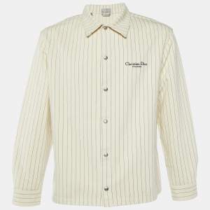 Dior Homme Cream Striped Cotton Button Front Jacket L