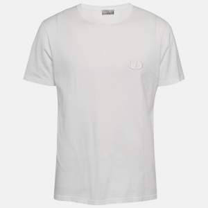 Dior White Logo Embroidered Cotton Half Sleeve T-Shirt XL