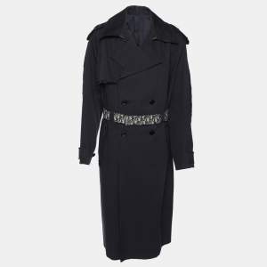 Dior Navy Blue Gabardine Double Breasted Belted Trench Coat L