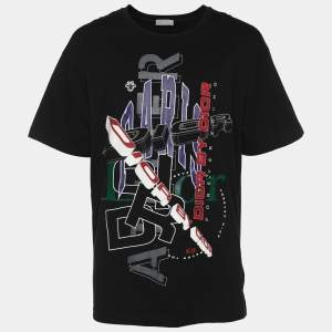 Dior Homme Black Printed & Embroidered Cotton Knit T-Shirt L
