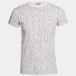 Dior White Print Cotton Round Neck T-Shirt XS