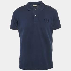 Dior Navy Blue Cotton Pique Embroidered Logo Polo T-Shirt L