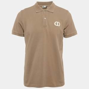 Dior Brown Cotton Pique Embroidered Logo Polo T-Shirt L
