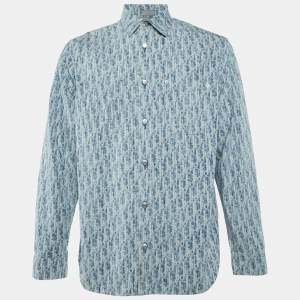 Dior Homme Blue Oblique Pattern Denim Button Front Shirt S