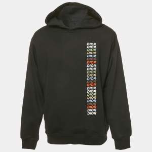 Dior Homme Black Logo Print Cotton Knit Hoodie XL