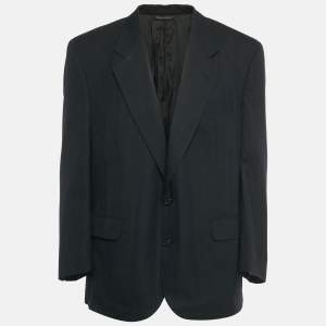 Pre Owned Christian Dior Le Connaisseur Vintage Navy Blue Stripe Wool Blazer 4XL