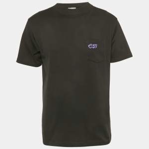 Pre Owned Dior Homme Black CD Embroidered Cotton T-Shirt M