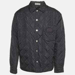 Pre Owned Dior Homme Black Logo Applique Synthetic Cannage Overshirt L