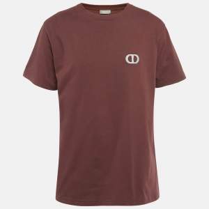 Pre Owned Dior Homme Burgundy CD Icon Embroidered Cotton T-Shirt L