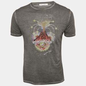 Pre Owned Dior Grey Erupting Volcano Print Cotton Crew Neck T-Shirt S